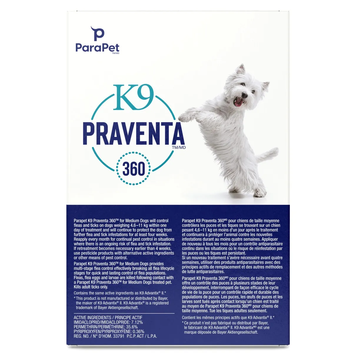 K9 Praventa 360 Flea & Tick Treatment - Medium Dogs 4.6 kg to 11 kg - 6 Tubes