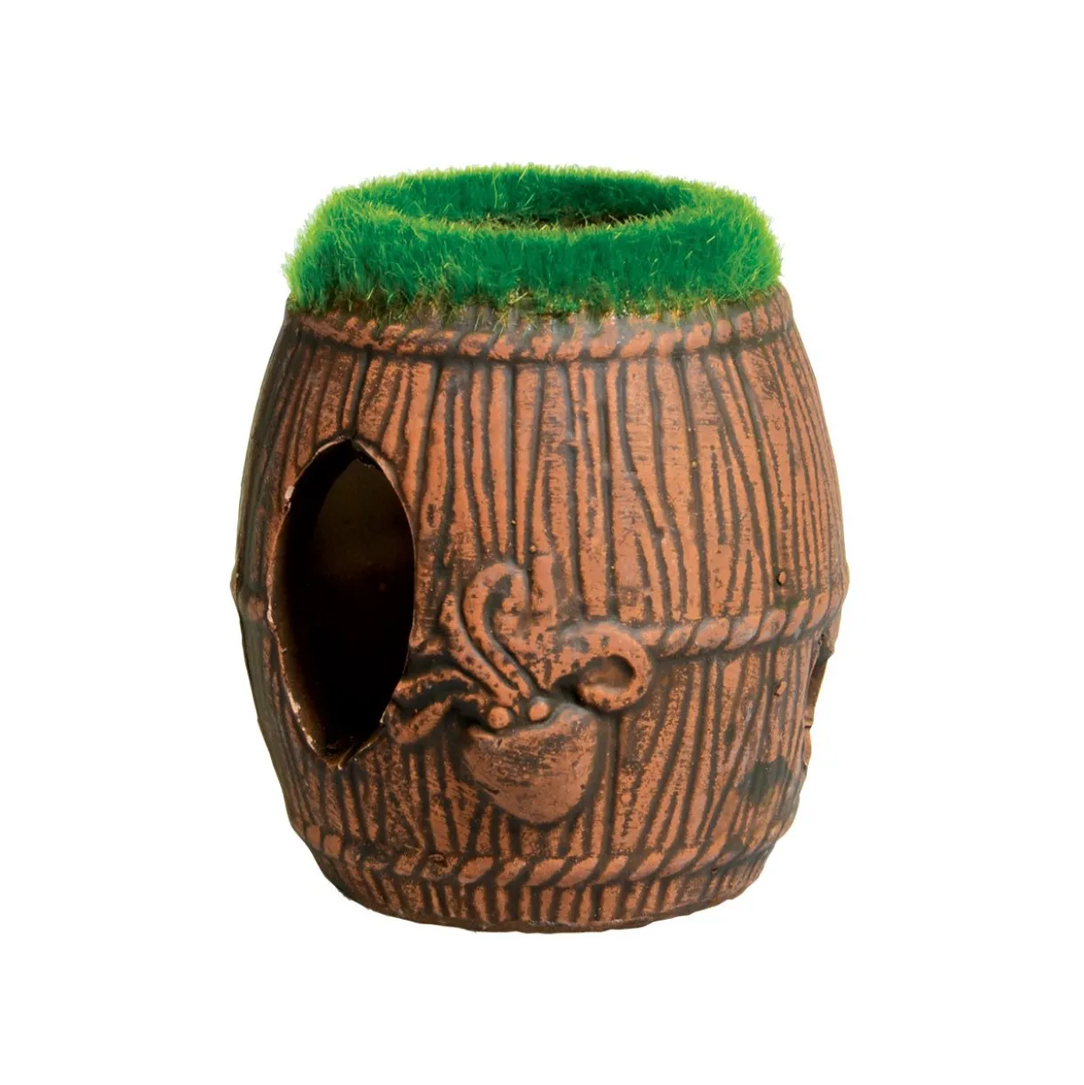 Mossy Single Barrel Hideout Aquarium Ornament